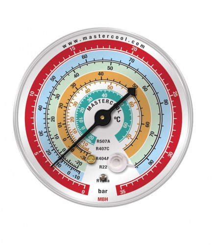 Манометр Mastercool диаметром 80 мм., Bar/° C, класс 1,6 (R22; R134a; R404A; R407C; R507) MBH