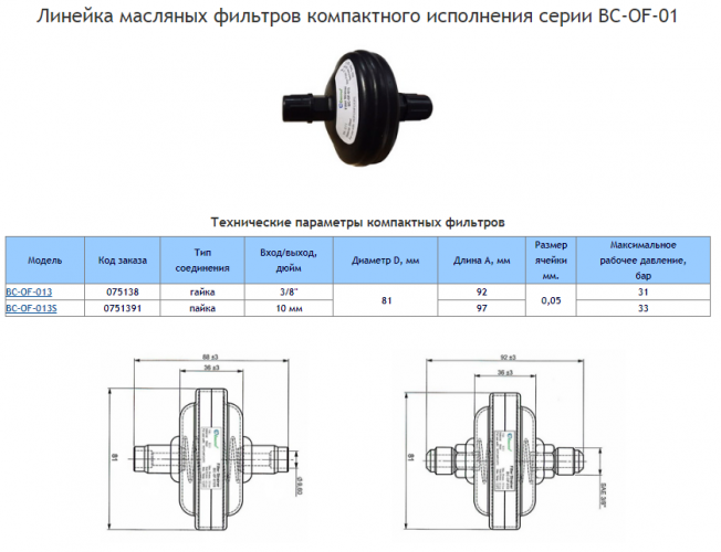 Масляный фильтр 3/8" BC-OF-013S