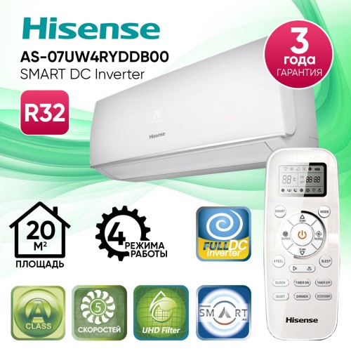 Сплит-система Hisense AS-07UW4RYDDB00 (SMART DC Inv) R32